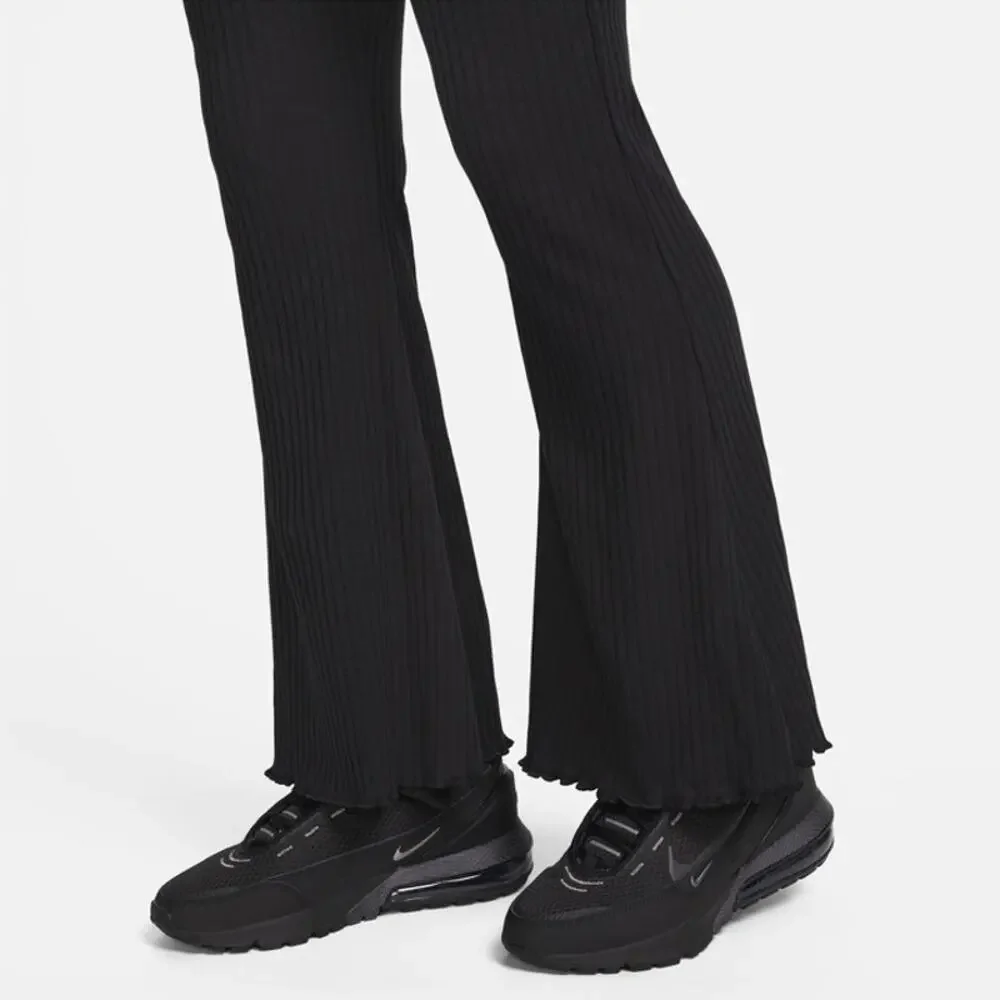 NIKE Women's High Waisted Ribbed Flare Leg Jersey Pants In Black Size Small - Picture 2 of 7